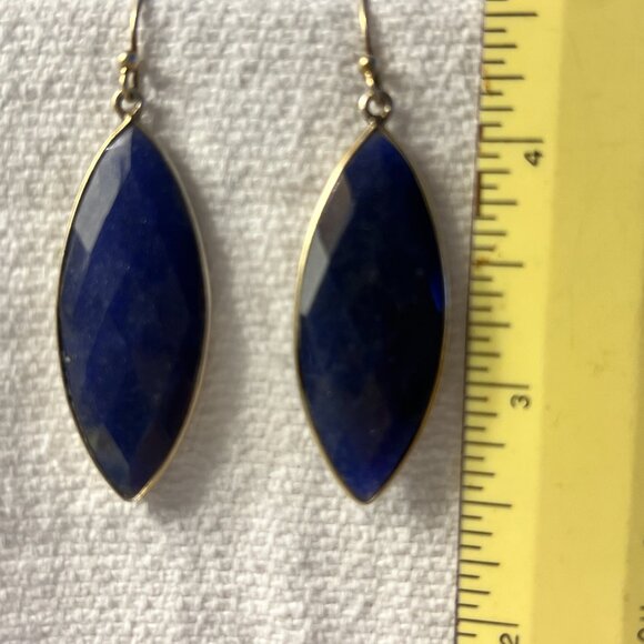 Lapus Lazuli Faceted Leaf Shape Drop Earrings with Hook Wires - Picture 4 of 6